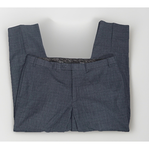 Calvin Klein 40x30 Navy Checked Flat Front Checked Pants Slacks - Picture 1 of 6